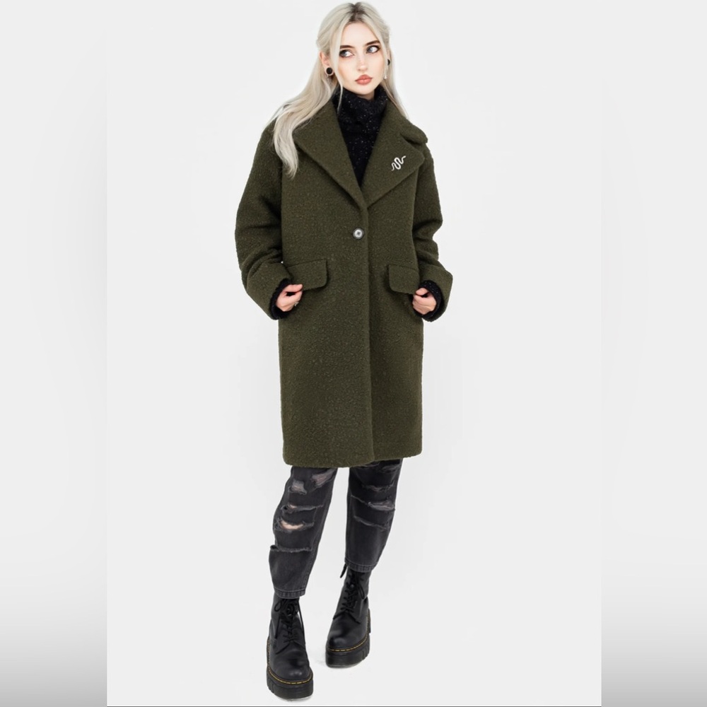 Disturbia Gorgon Bouclé Oversized Coat with Snake Brooch